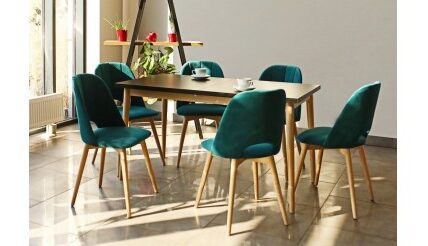 Jedálenský set Bryne-6x stolička,stôl rozklad(čierna,dub,petrol)