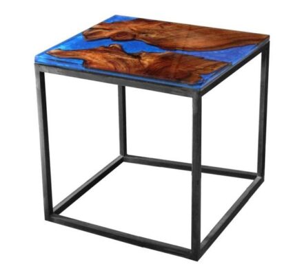 Sconto Odkladací stolík RESIN 50×50 cm, modrá/sivá