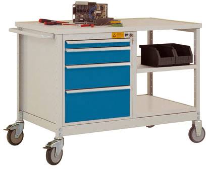 ESD mobilný pracovný stôl model 2 so zásuvkami a policami, ŠxHxH 1135 x 590 x 805 mm Manuflex LW1001.5007 LW1001.5007