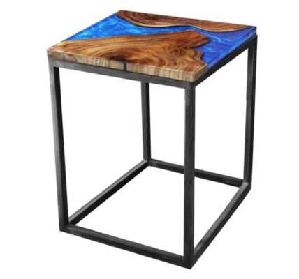 Sconto Odkladací stolík RESIN 40×40 cm, modrá/sivá