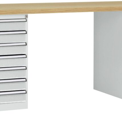 Systém pracovných stolov COMBI, 2 puzdro typ 3 s masívnou bukovou doskou, ŠxHxH = 2000 x 700 x 840 mm Manuflex WC5127.7035 WC5127.7035