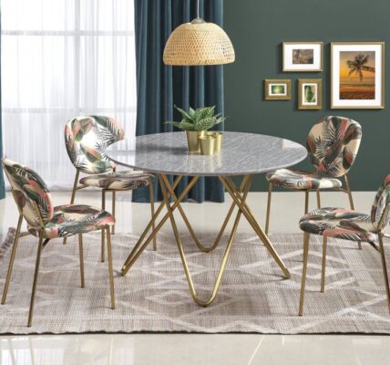 Jedálenský stôl BONELLO 120 cm sivý mramor / zlatá Halmar