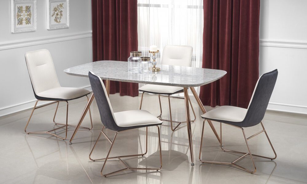 Jedálenský stôl BARCANO 160 cm sivý mramor / zlatá Halmar