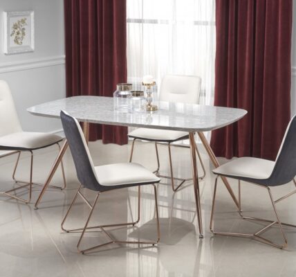 Jedálenský stôl BARCANO 160 cm sivý mramor / zlatá Halmar