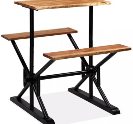 Barový stôl s lavicami čierna / hnedá Dekorhome 80 cm
