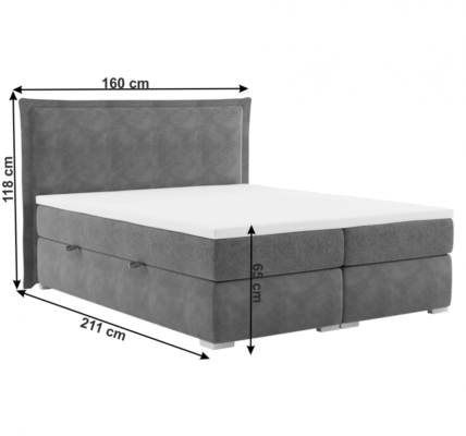 Boxspringová posteľ MEGAN sivá Tempo Kondela 160 x 200 cm