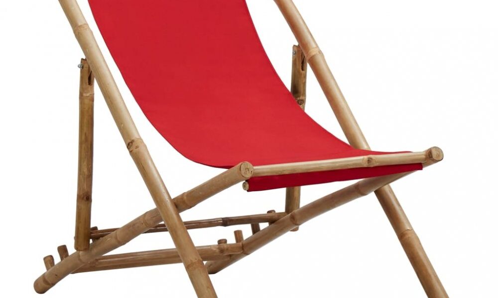 Skladacie plážové ležadlo bambus / plátno Dekorhome Červená