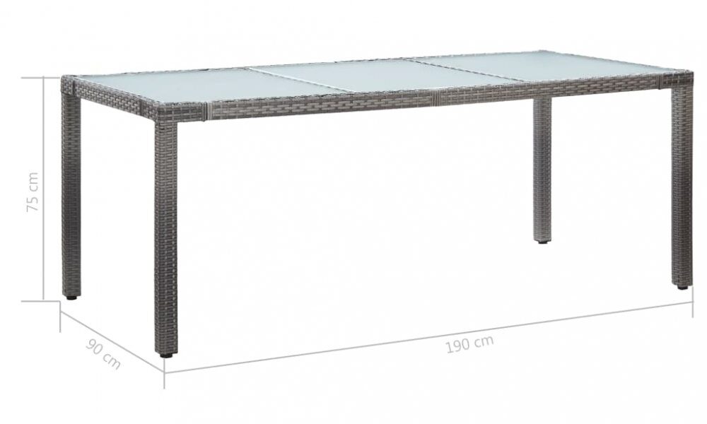 Záhradný stôl sivý polyratan / sklo Dekorhome 190x90x75 cm