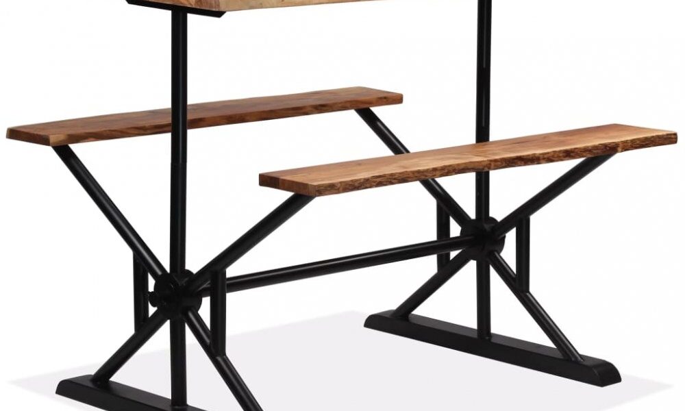 Barový stôl s lavicami čierna / hnedá Dekorhome 120 cm