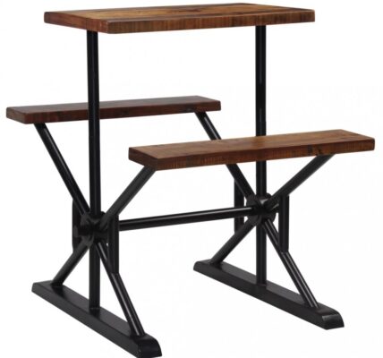 Barový stôl s lavicami čierna / hnedá Dekorhome 80 cm