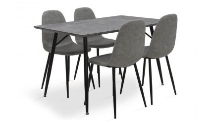 Jedálenský set Cedric – 4x stolička, 1x stôl (sivá)