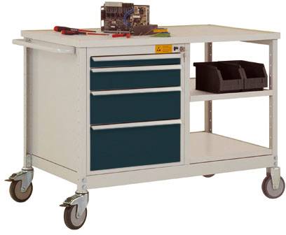 ESD mobilný pracovný stôl model 2 so zásuvkami a policami, ŠxHxH 1135 x 590 x 805 mm Manuflex LW1001.7016 LW1001.7016