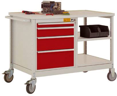ESD mobilný pracovný stôl model 2 so zásuvkami a policami, ŠxHxH 1135 x 590 x 805 mm Manuflex LW1001.3003 LW1001.3003