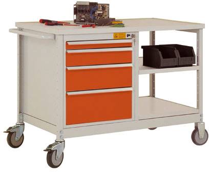 ESD mobilný pracovný stôl model 2 so zásuvkami a policami, ŠxHxH 1135 x 590 x 805 mm Manuflex LW1001.2001 LW1001.2001