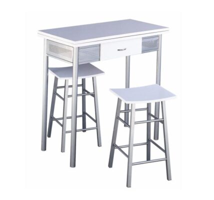 Barový set, stůl + 2 židle, bílá / stříbrná, HOMER 0000085852 Tempo Kondela