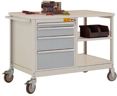 ESD mobilný pracovný stôl model 2 so zásuvkami a policami, ŠxHxH 1135 x 590 x 805 mm Manuflex LW1001.9006 LW1001.9006