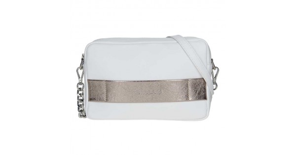 Trendy dámska kožená crossbody kabelka Facebag Ninas – bielo-zlatá