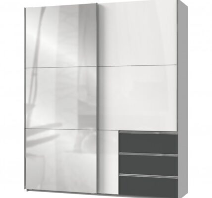 Sconto Šatníková skriňa ELIOT biela/grafit, šírka 200 cm, 1 zrkadlo