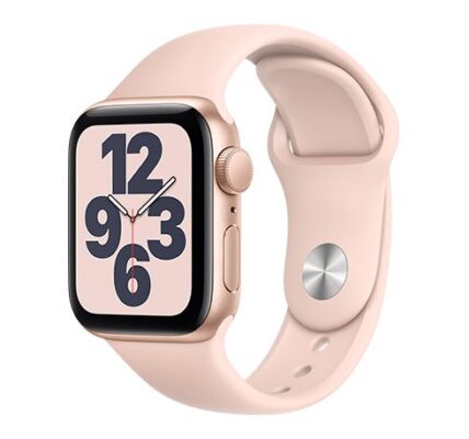 Apple Watch SE GPS, 44mm Gold Aluminium Case with Pink Sand Sport Band – Regular
