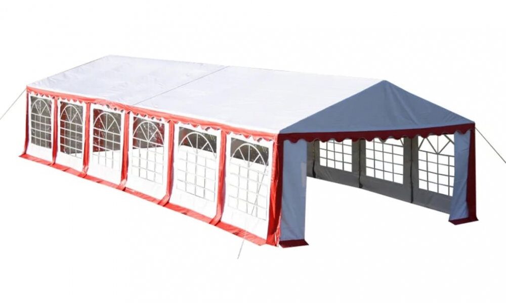 Záhradný altánok PVC 6 x 12 m Dekorhome Biela / červená