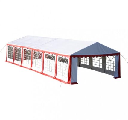 Záhradný altánok PVC 6 x 12 m Dekorhome Biela / červená