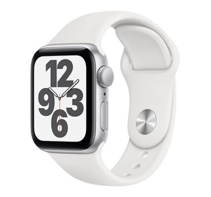 Apple Watch SE GPS, 40mm Silver Aluminium Case with White Sport Band – Regular