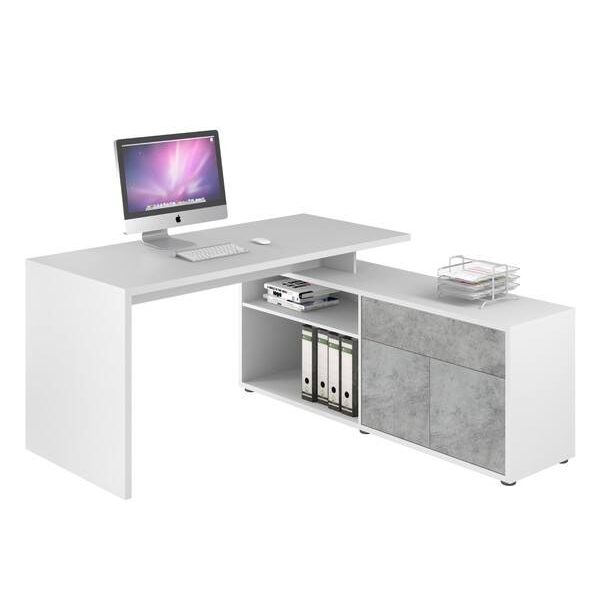 Sconto Rohový písací stôl ARLO biela/sivá