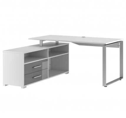 Sconto Rohový písací stôl SPOKE biela/sivá