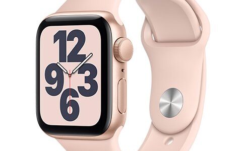 Apple Watch SE GPS, 40mm Gold Aluminium Case with Pink Sand Sport Band – Regular
