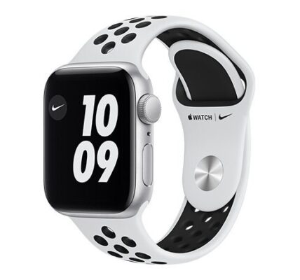 Apple Watch Nike SE GPS, 44mm Silver Aluminium Case with Pure Platinum/Black Nike Sport Band – Regular