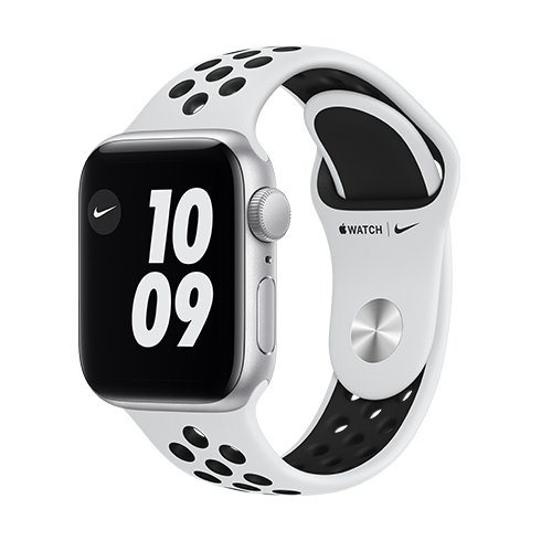 Apple Watch Nike Series 6 GPS, 40mm Silver Aluminium Case with Pure Platinum/Black Nike Sport Band – Regular