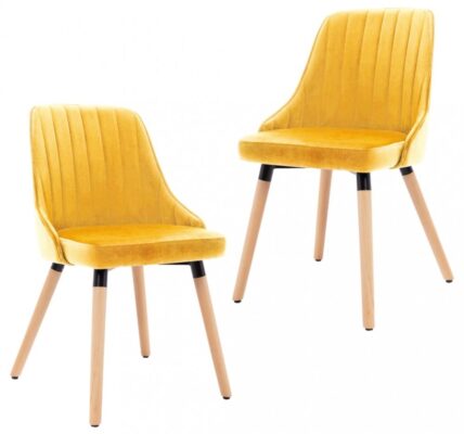 Jedálenská stolička 2 ks zamat / buk Dekorhome Žltá,Jedálenská stolička 2 ks zamat / buk Dekorhome Žltá