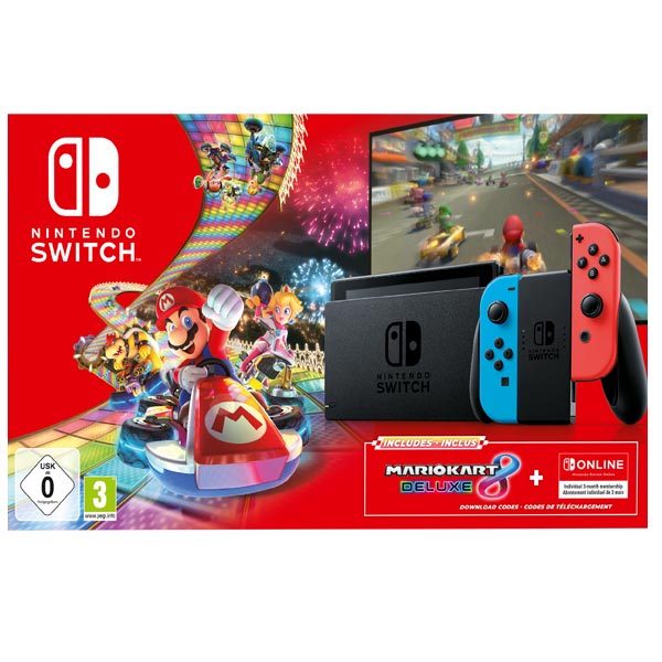 Nintendo Switch, neon + Mario Kart 8 Deluxe + Nintendo Switch Online 3 month subsription HAD-S-KABAA
