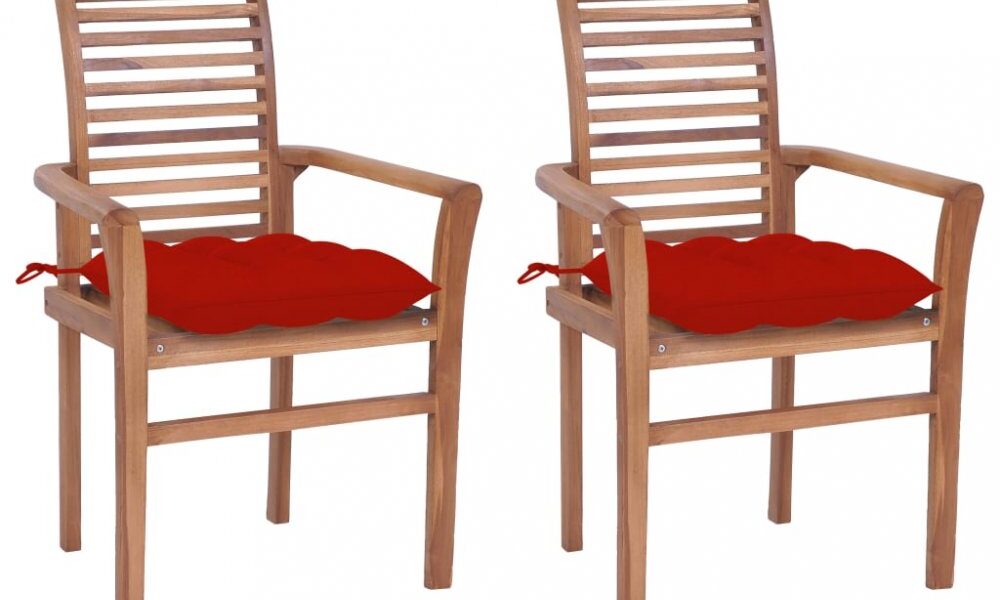 Záhradná jedálenská stolička s poduškou 2 ks teak Dekorhome Červená,Záhradná jedálenská stolička s poduškou 2 ks teak Dekorhome Červená