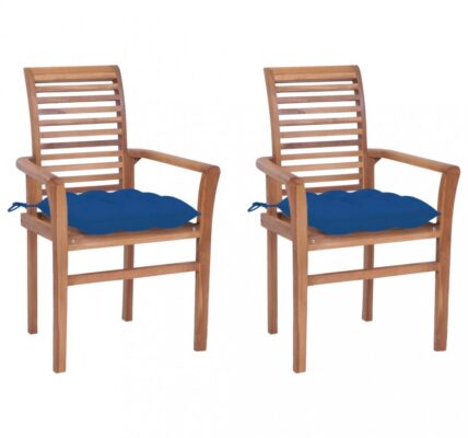 Záhradná jedálenská stolička s poduškou 2 ks teak Dekorhome Modrá,Záhradná jedálenská stolička s poduškou 2 ks teak Dekorhome Modrá