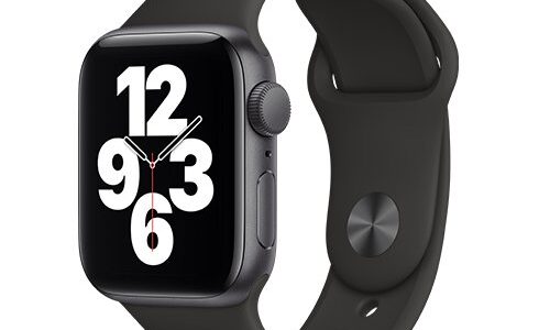 Apple Watch SE GPS, 44mm Space Gray Aluminium Case with Black Sport Band – Regular