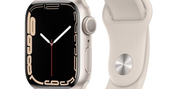 Apple Watch Series 7 GPS, 45mm Starlight Aluminium Case with Starlight Sport Band – Regular MKN63VR/A