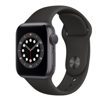 Apple Watch Series 6 GPS, 44mm Space Gray Aluminium Case with Black Sport Band – Regular