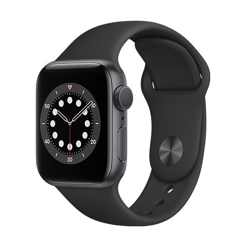 Apple Watch Series 6 GPS, 44mm Space Gray Aluminium Case with Black Sport Band – Regular