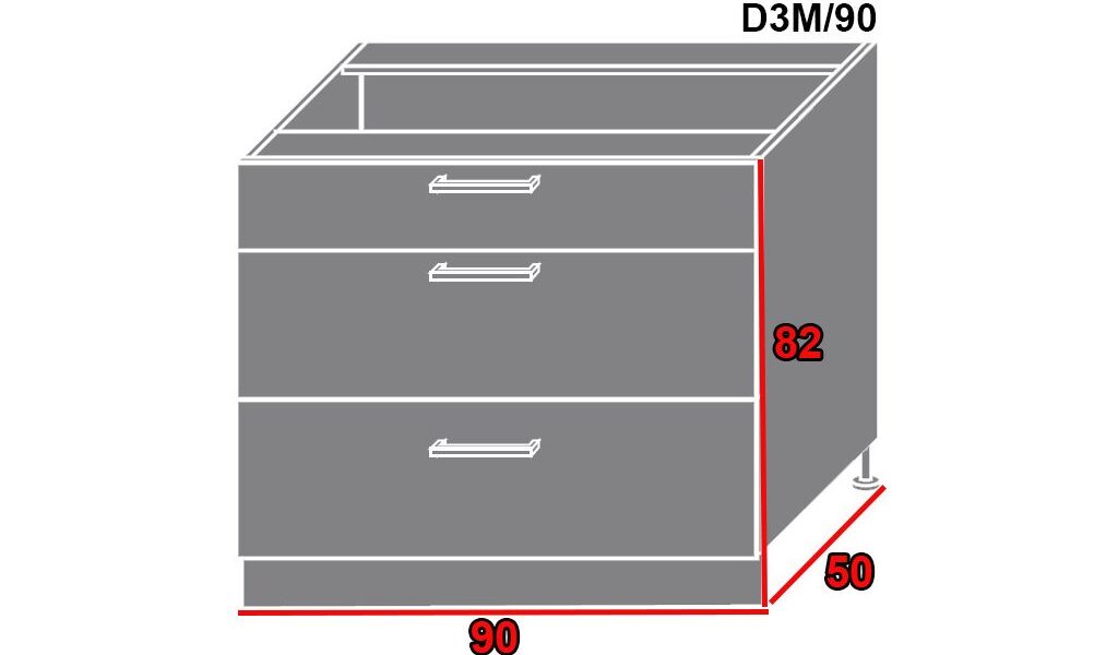 EXT Spodná kuchynská skrinka Pescara D3M/90 FAREBNÉ PREVEDENIE KORPUSU: Grey, FAREBNÉ PREVEDENIE DVIEROK ICA: ICA 0149