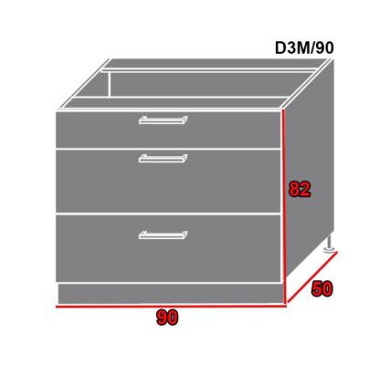 EXT Spodná kuchynská skrinka Pescara D3M/90 FAREBNÉ PREVEDENIE KORPUSU: Grey, FAREBNÉ PREVEDENIE DVIEROK ICA: ICA 0149