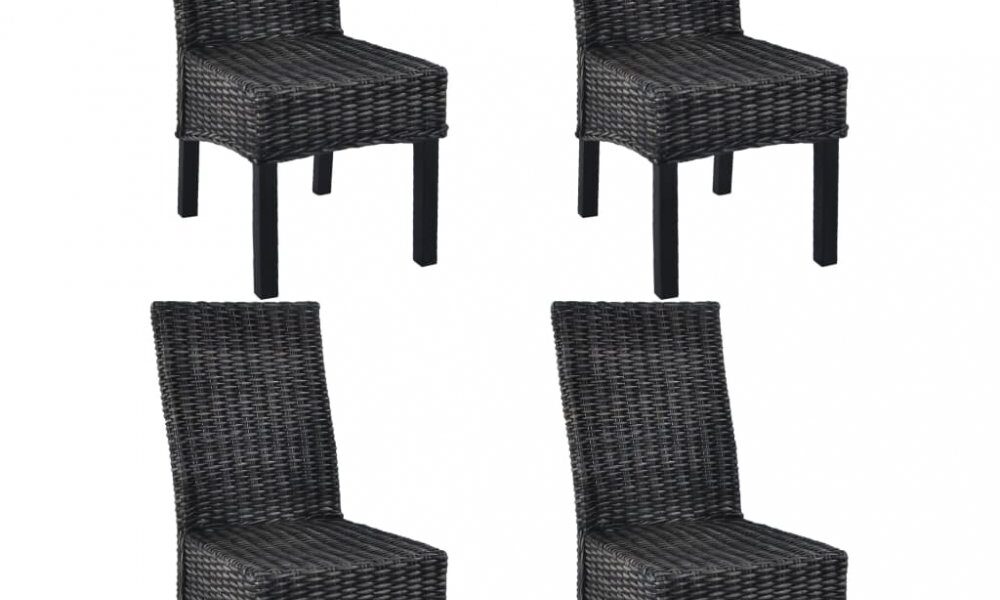 Jedálenská stolička 4 ks ratan / mangovník Dekorhome Čierna,Jedálenská stolička 4 ks ratan / mangovník Dekorhome Čierna