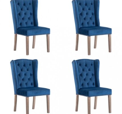Jedálenská stolička 4 ks zamat / kaučukovník Dekorhome Modrá,Jedálenská stolička 4 ks zamat / kaučukovník Dekorhome Modrá