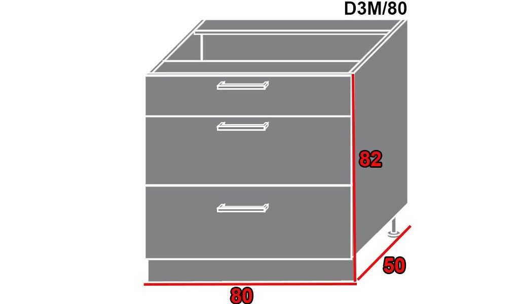 EXT Spodná kuchynská skrinka Tivoli D3M/80 FAREBNÉ PREVEDENIE KORPUSU: Biela alpská, FAREBNÉ PREVEDENIE DVIEROK ICA: ICA 0162