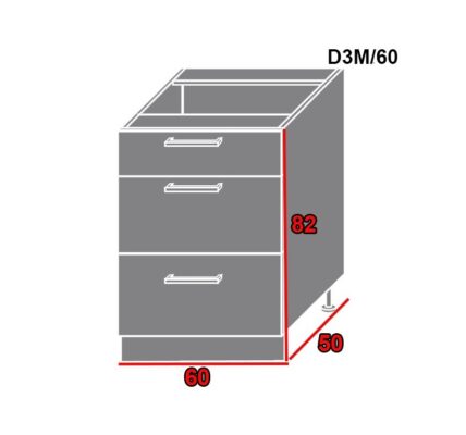 EXT Spodná kuchynská skrinka Silver D3M/60 FAREBNÉ PREVEDENIE KORPUSU: Biela alpská, FAREBNÉ PREVEDENIE DVIEROK SILVER: Dub craft