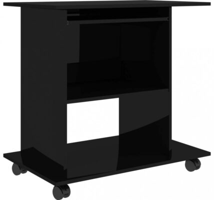 PC stôl na kolieskach 80×50 cm Dekorhome Čierna lesk,PC stôl na kolieskach 80×50 cm Dekorhome Čierna lesk