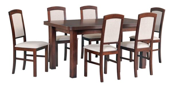 Drewmix Jedálenský set – stôl WENUS V / stoličky NILO IV (1+6) Drevo: Gaštan