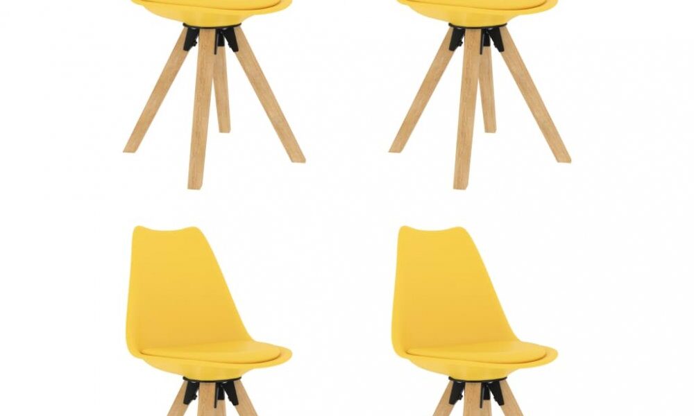 Jedálenská stolička 4 ks plast / umelá koža / buk Dekorhome Žltá,Jedálenská stolička 4 ks plast / umelá koža / buk Dekorhome Žltá
