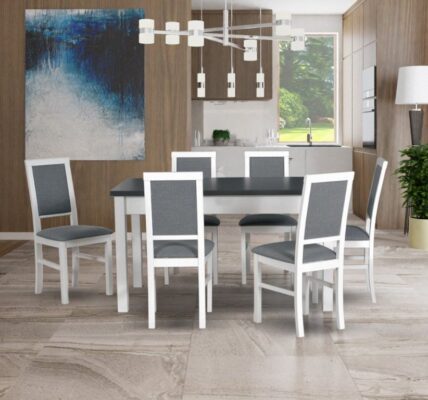 Drewmix Jedálenský set – stôl MODENA I / stoličky NILO III (1+6) Drevo: Grafit
