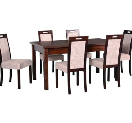 Drewmix Jedálenský set – stôl MODENA II / stoličky ROMA V (1+6) Drevo: Orech